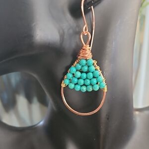 Elegant Turquoise and Gold Wire Wrapped Earrings